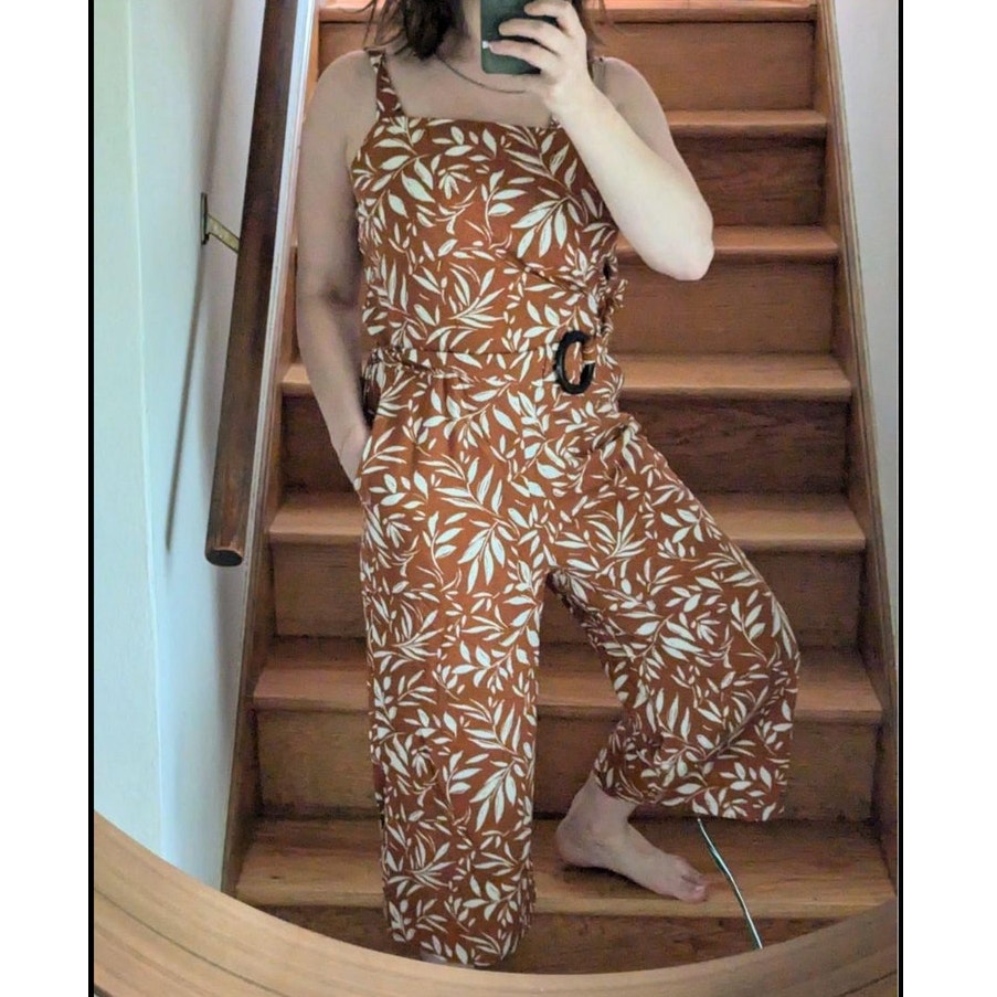 Monteau Burnt Orange Wide Leg Linen Blend Jumpsuit With Belt